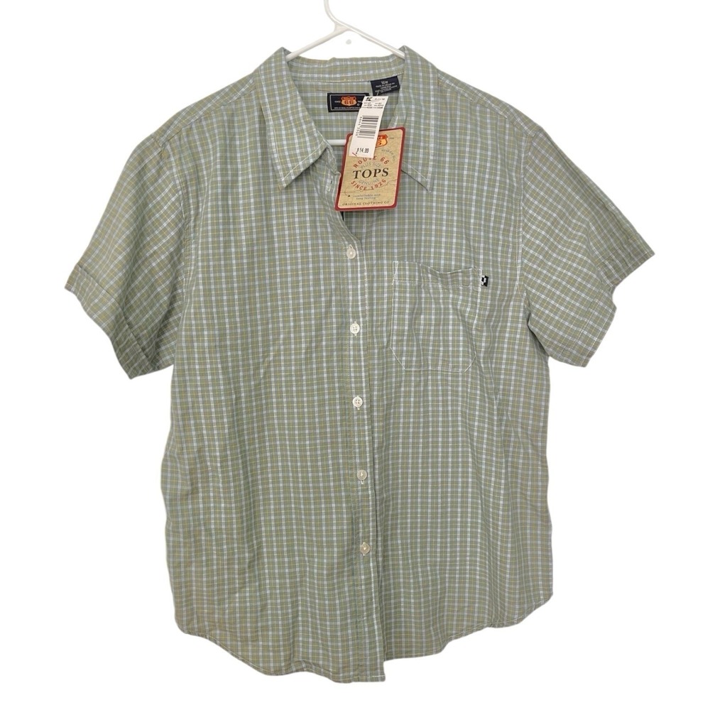 Route 66 16W Green Plaid Short Sleeve Button Down Shirt‎ Pocket Americana Retro